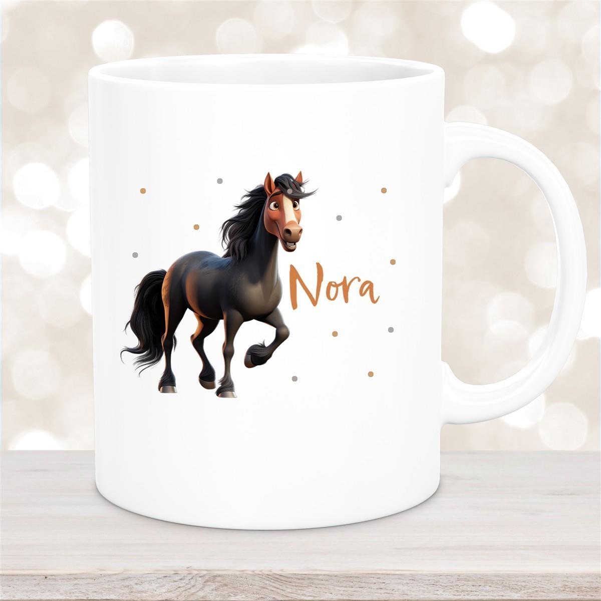 Tasse Pferd 2 Wunschname Keramik Kinderbecher personalisiert versch. Farben