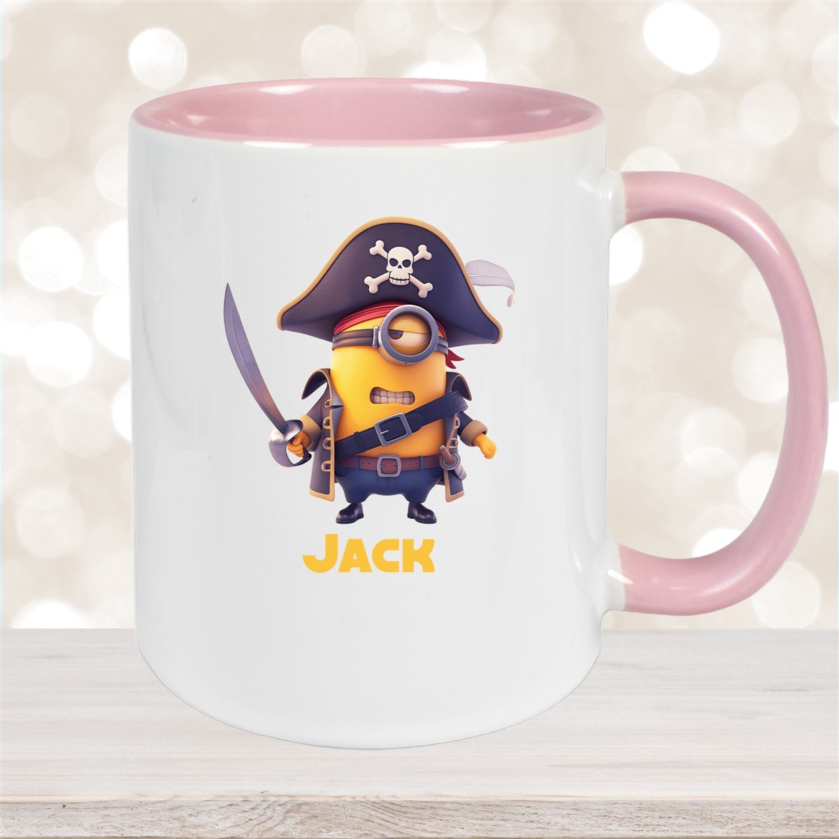 Tasse Minions Kinder Minion #1 Pirat Wunschname Keramik Kinderbecher personalisiert versch. Farben Altrosa