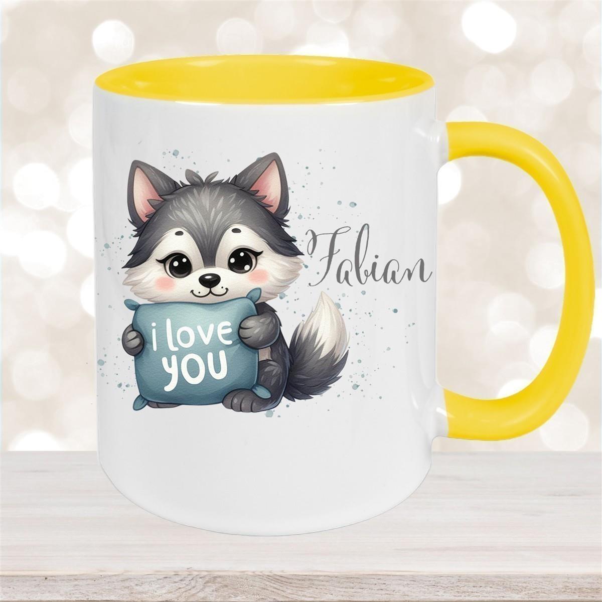 Tasse Liebe - Fuchs Valentinstag Wunschnamen Keramik personalisiert versch. Farben