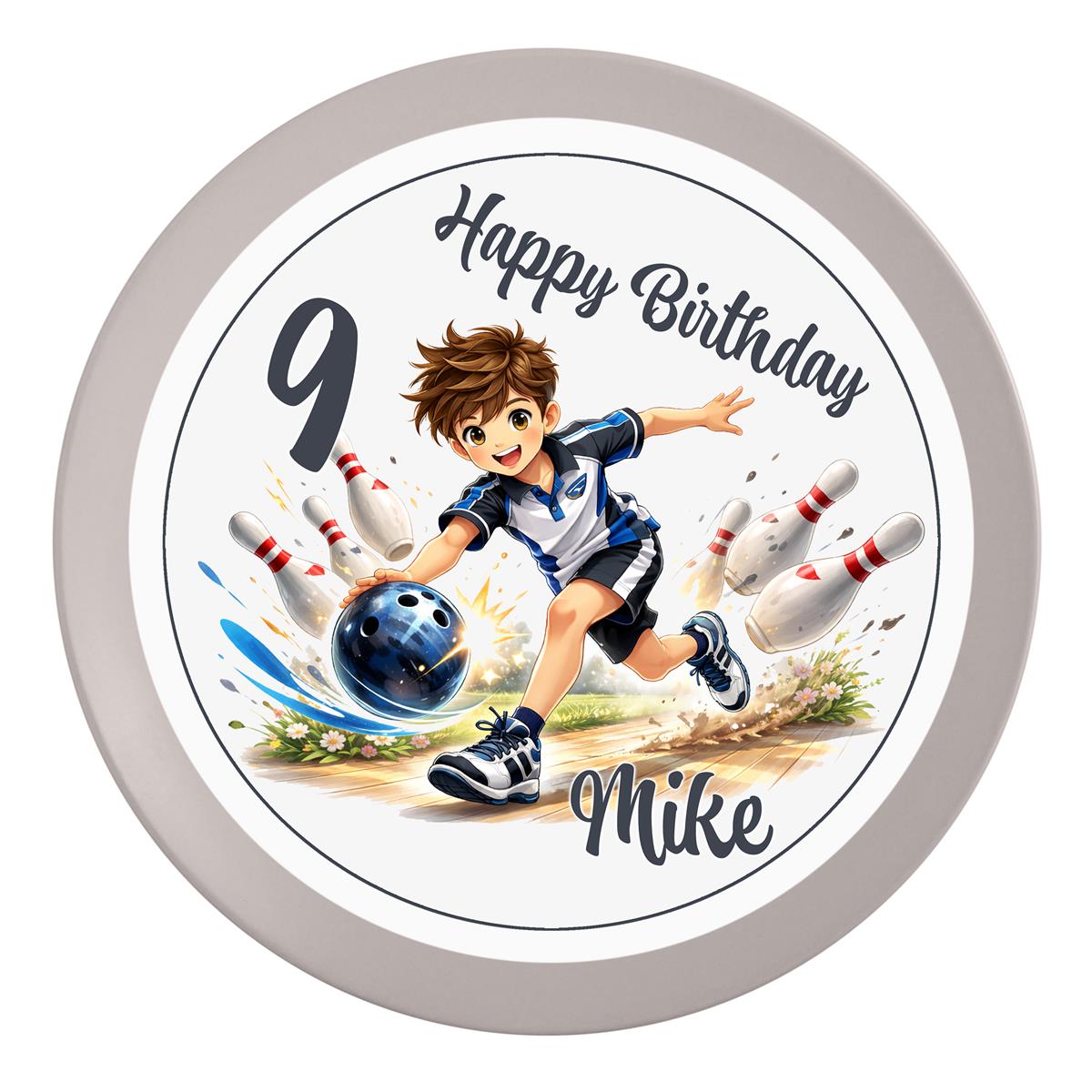 Tortenaufleger Geburtstag Kegeln 1 Name & Zahl (20cm) Fondant Papier