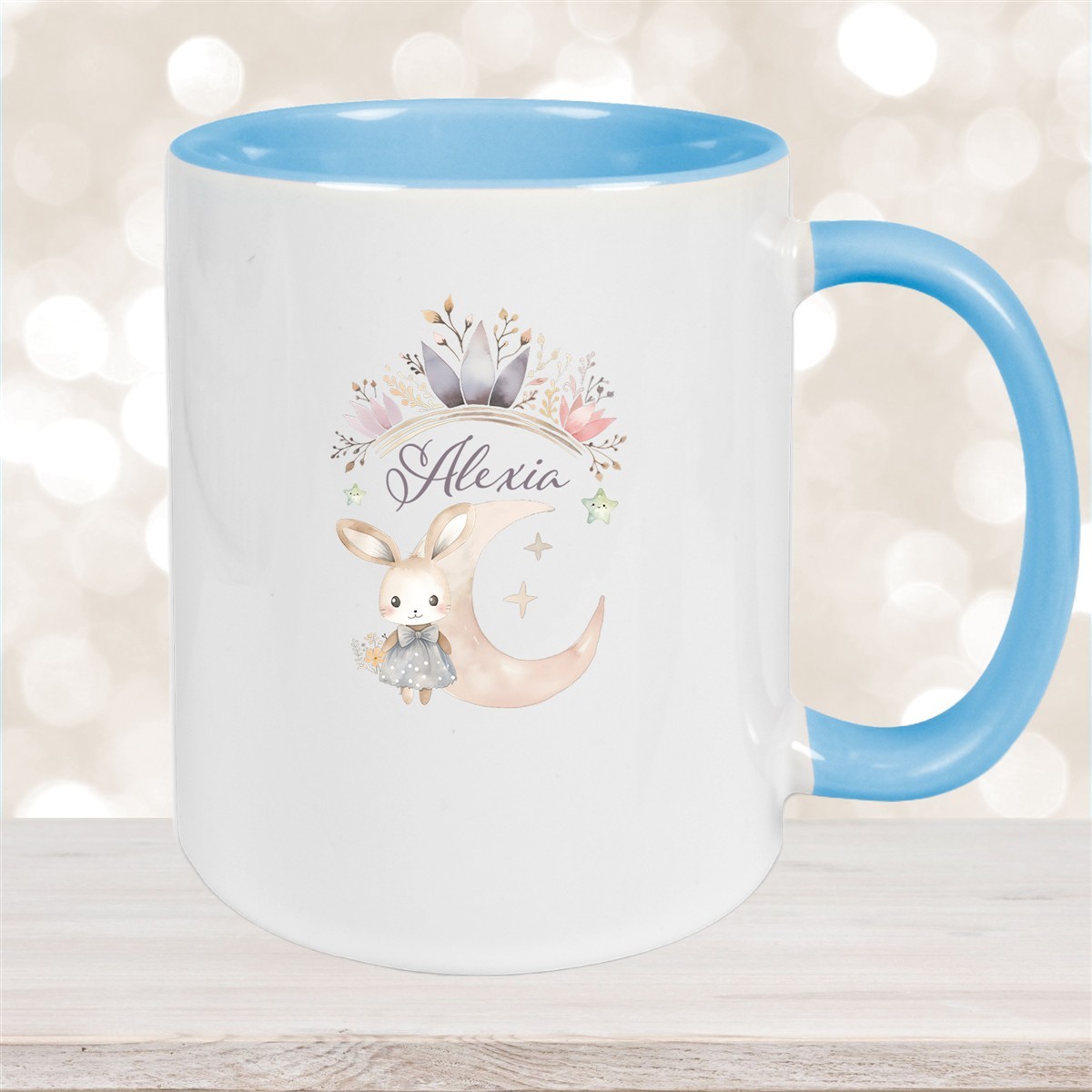 Tasse Hase Wunschname Keramik Kinderbecher Personalisiert Hellblau