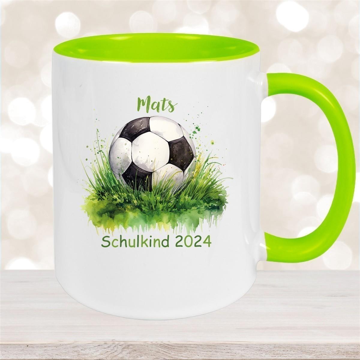 Tasse Schulkind 12 Wunschname Fußball1 Keramik Kinderbecher Personalisiert versch. Farben