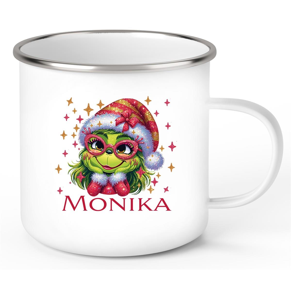 Tasse Wunschname Weihnachten Lady-Grinch 1 Emaille Kinderbecher