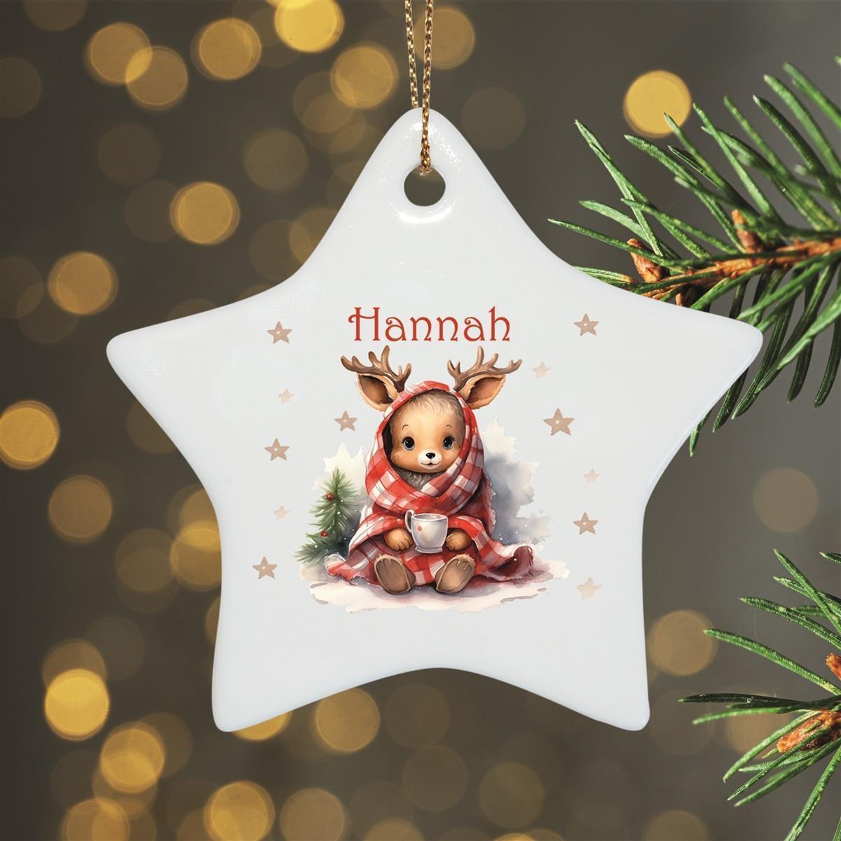 Weihnachtsanhänger personalisiert Reh Sterne 1 Name Motiv Anhänger Keramik, Weihnachtsschmuck, Weihnachtskugel, Christbaumschmuck versch. Formen