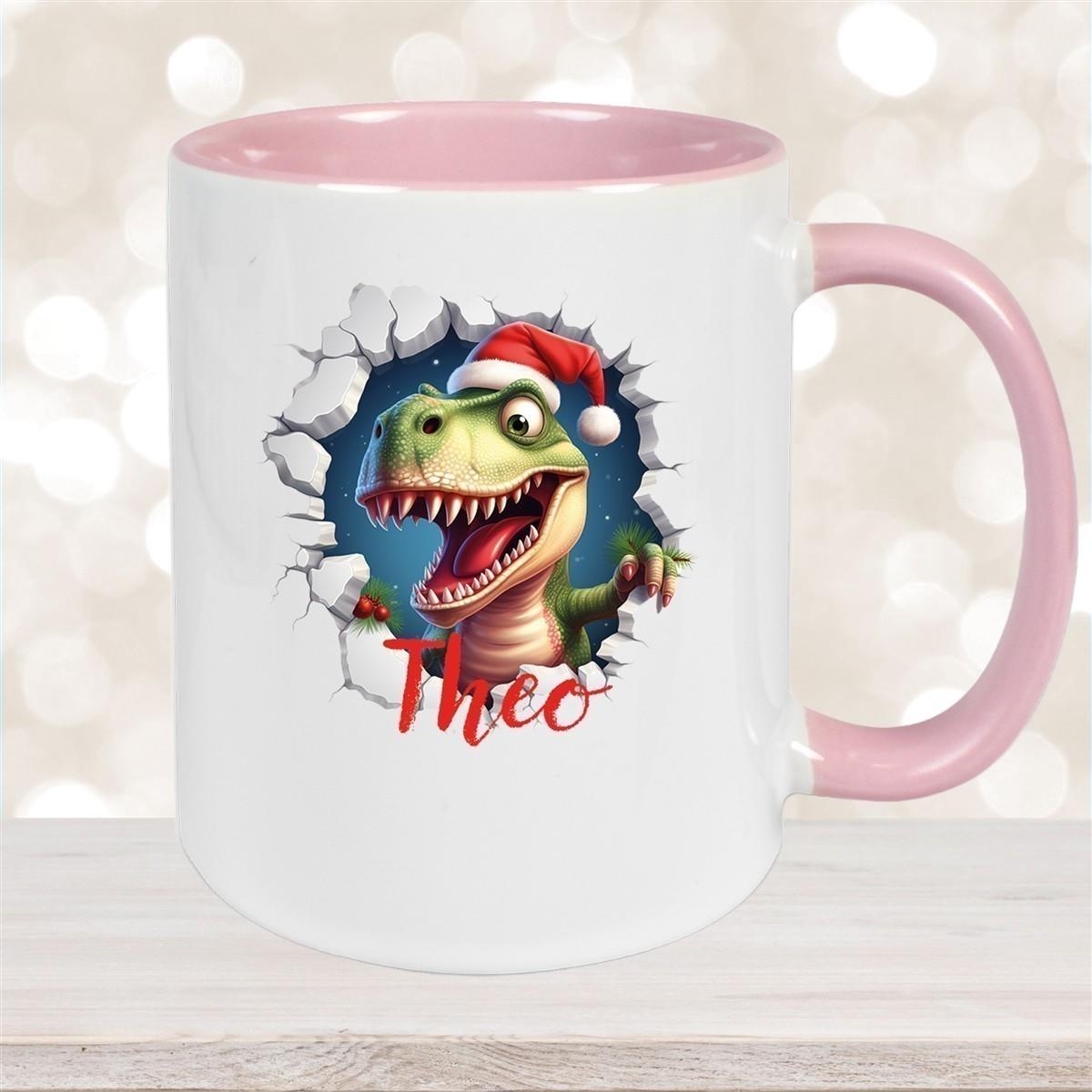 Tasse Wunschname Christmas Dino 1 Keramik Kinderbecher versch. Farben