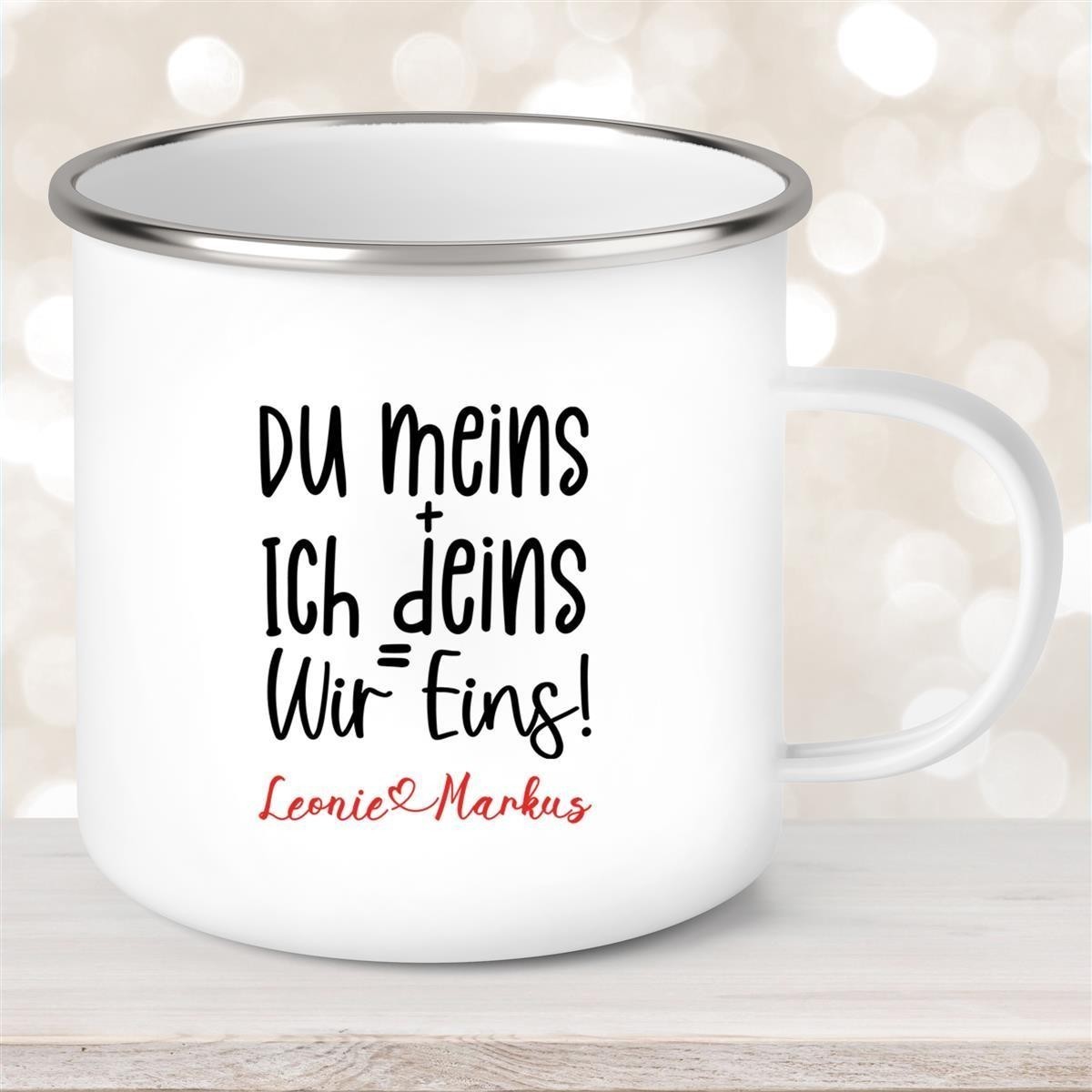 Tasse Liebe - Spruch "du meins, ich deins, wir eins" Valentinstag Wunschnamen Keramik personalisiert Weiß Tasse Liebe - Spruch "du meins, ich deins, wir eins" Valentinstag Wunschnamen Keramik personalisiert Weiß