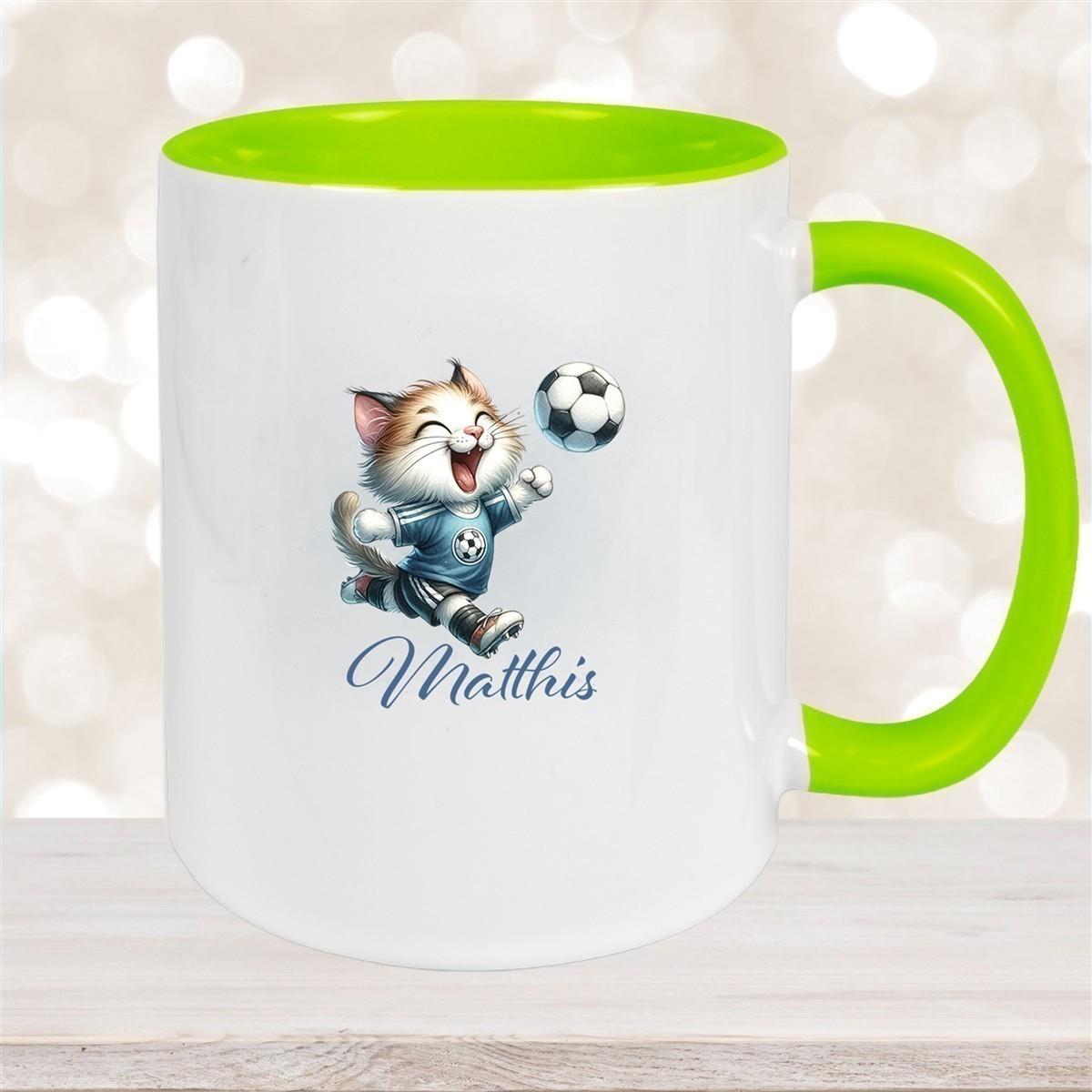 Tasse Wunschname Fußball 18 Personalisiert Katze Keramik Kinderbecher versch. Farben