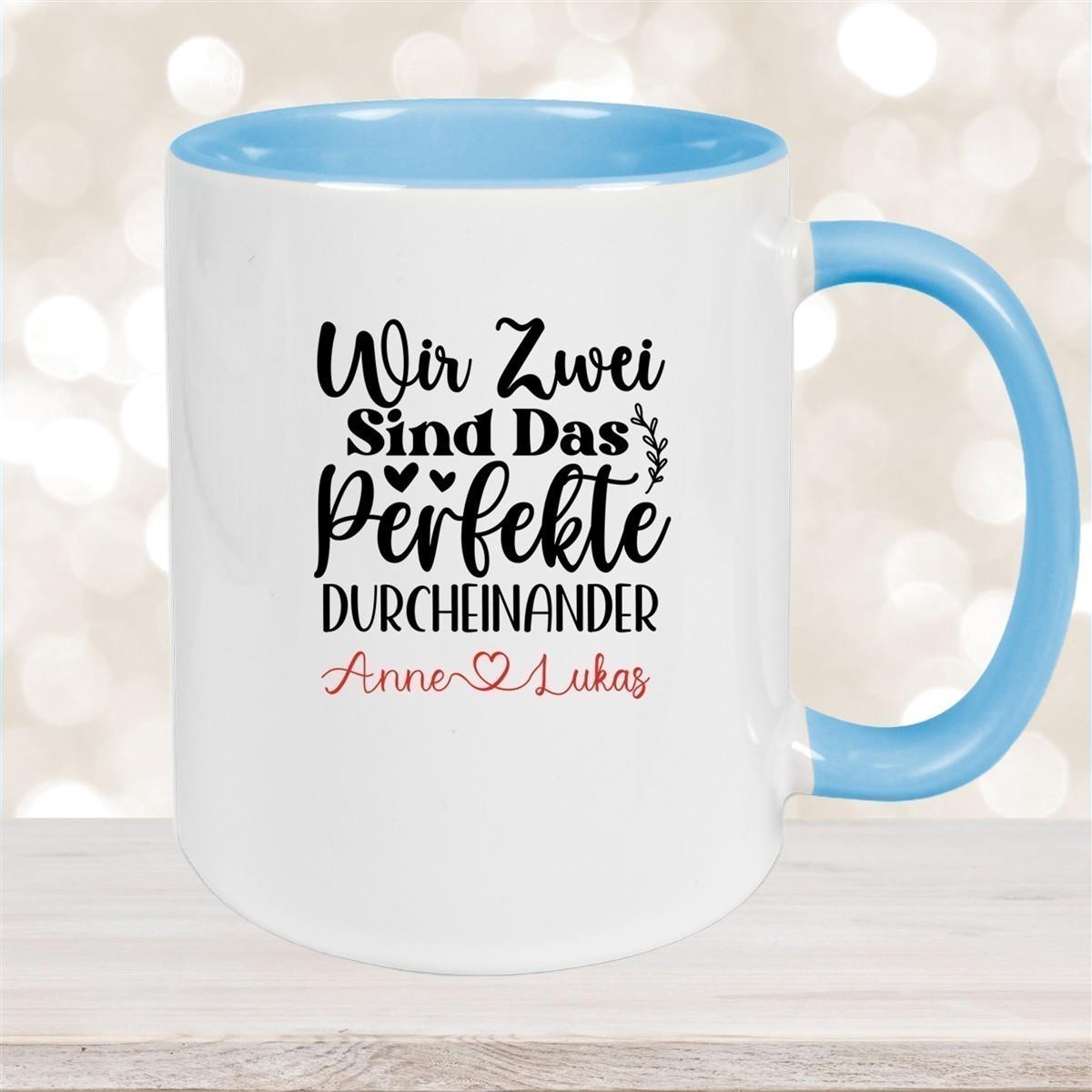 Tasse Liebe - "Wir Zwei sind das perfekte Durcheinander" Valentinstag Wunschnamen Keramik personalisiert versch. Farben