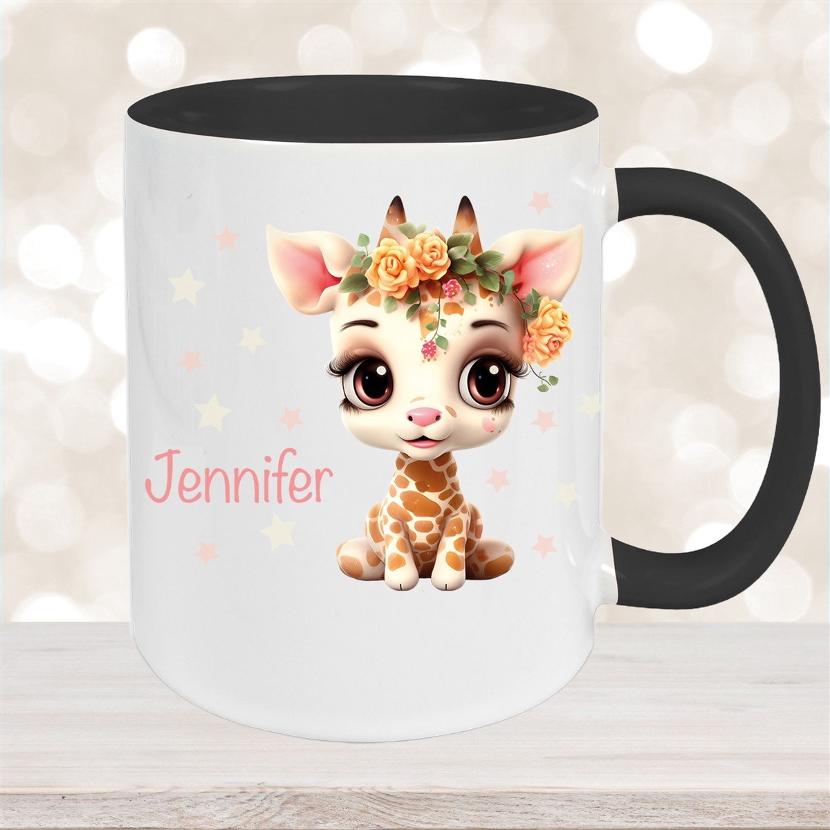 Tasse Wunschname Giraffe #1 Keramik Kinderbecher Schwarz