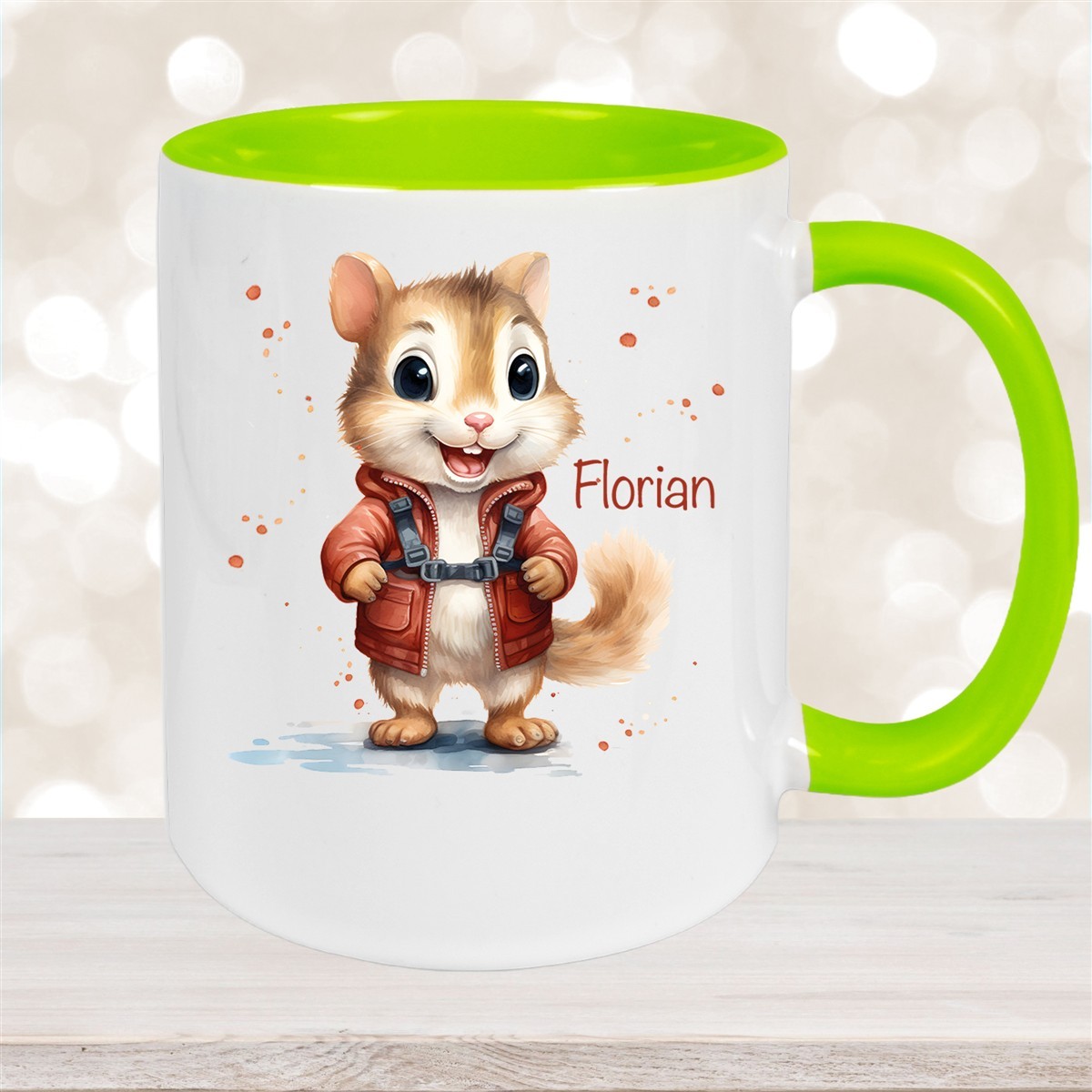 Tasse Wunschname Chipmunk #1 Keramik Kinderbecher personalisiert Grün