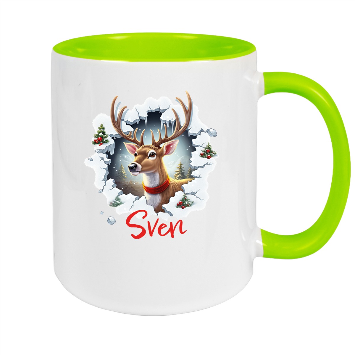Tasse Wunschname Christmas Rentier #3 Keramik Kinderbecher Grün