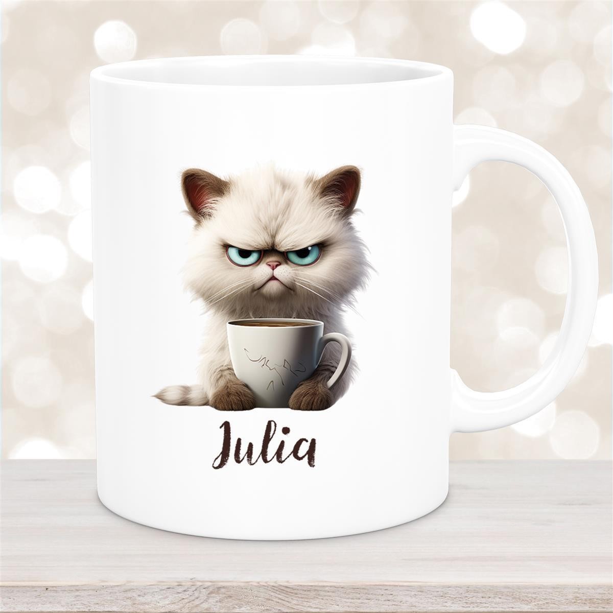 Tasse Katze Grumpy #2 Wunschname Kinderbecher personalisiert Keramik Weiß