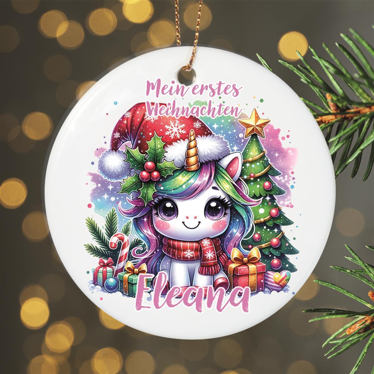 Weihnachtsanhänger personalisiert Einhorn mein erstes Weihnachten 2 Name Motiv Anhänger Keramik, Weihnachtsschmuck, Weihnachtskugel, Christbaumschmuck versch. Formen