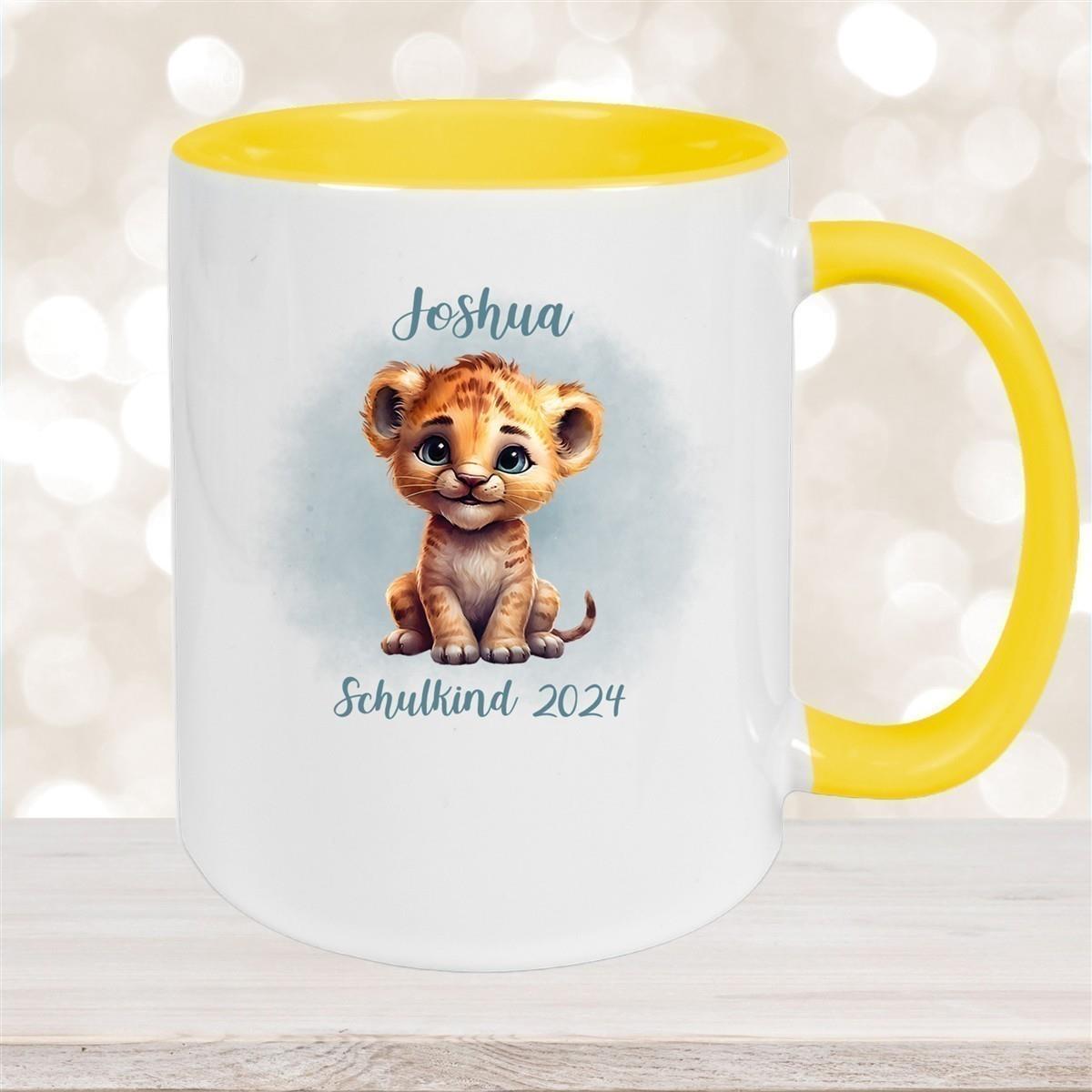 Tasse Schulkind 07 Wunschname Tiger 1 Keramik Kinderbecher Personalisiert versch. Farben