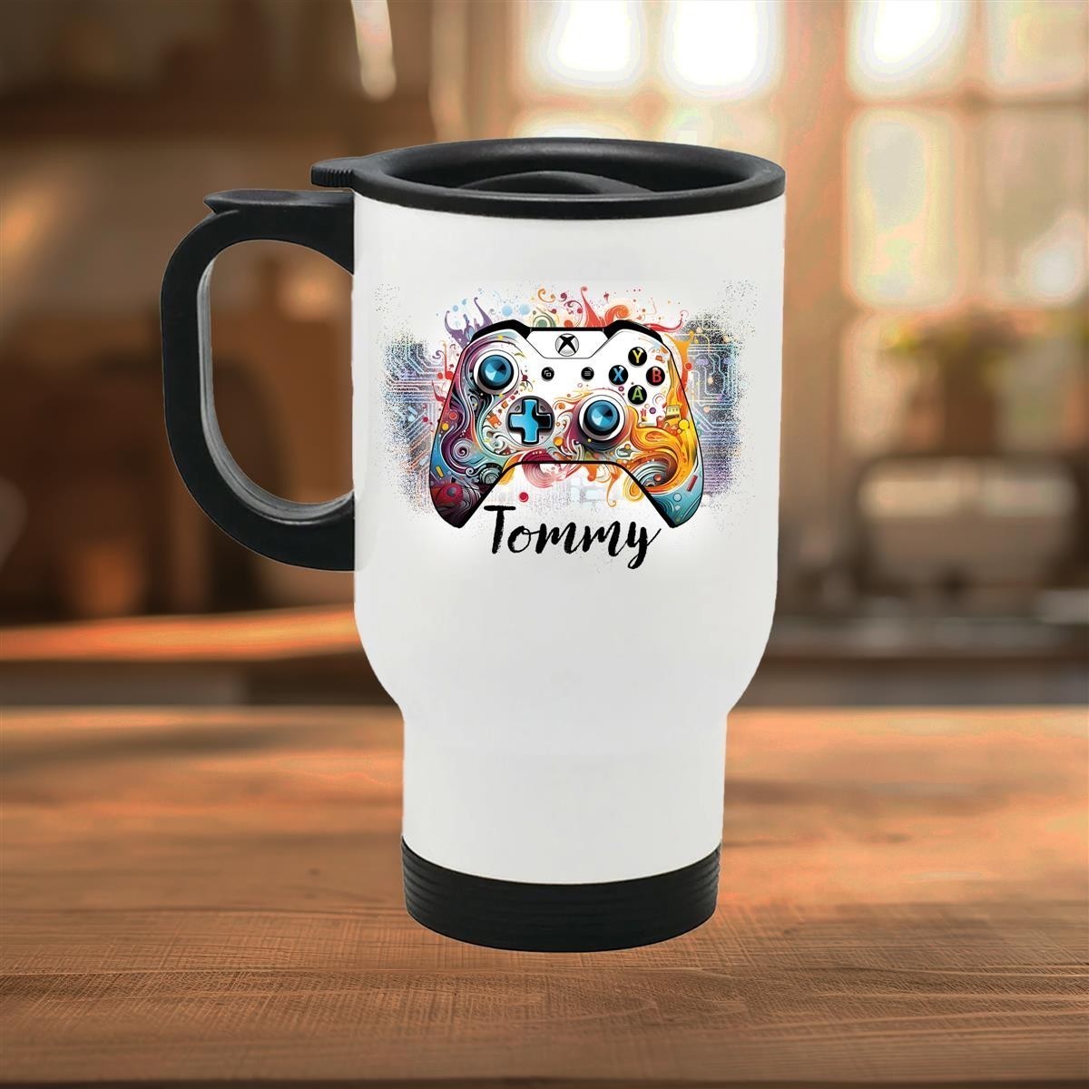 Edelstahl-Thermobecher mit Deckel Gamer #02 weiß Edelstahl-Thermobecher mit Deckel Gamer #02 weiß