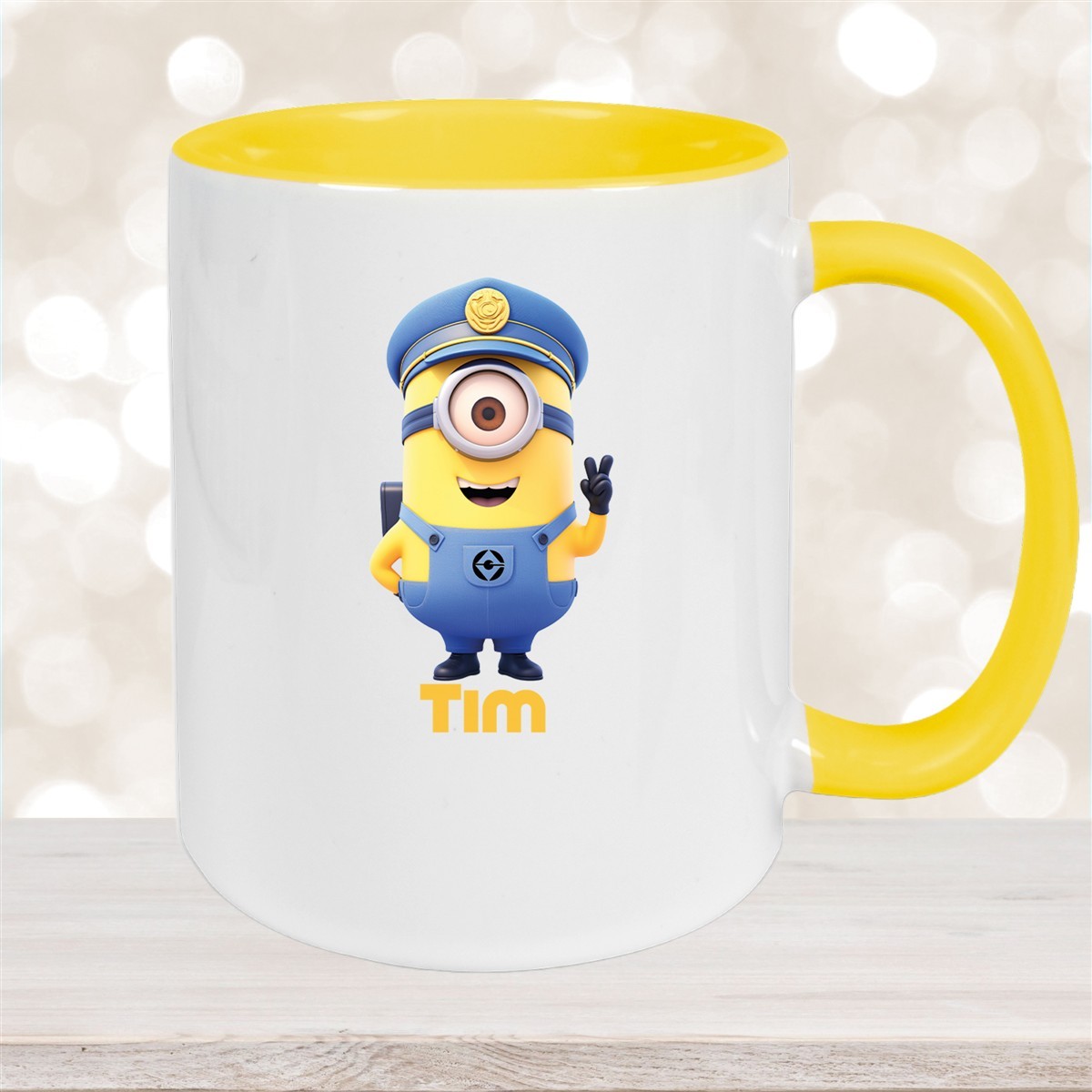 Tasse Minions Kinder Minion #5 Polizei Wunschname Keramik Kinderbecher personalisiert versch. Farben Gelb