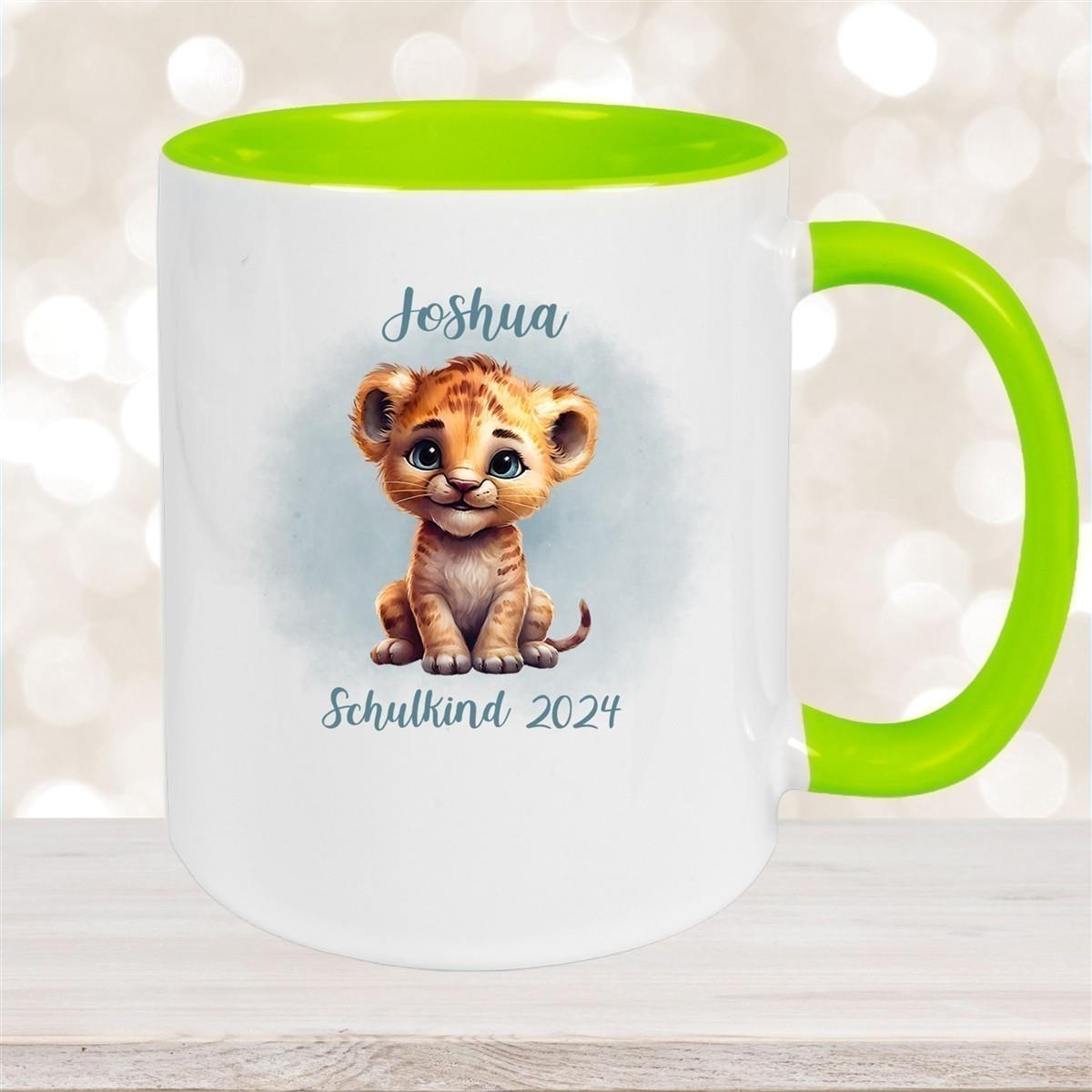 Tasse Schulkind 07 Wunschname Tiger 1 Keramik Kinderbecher Personalisiert versch. Farben