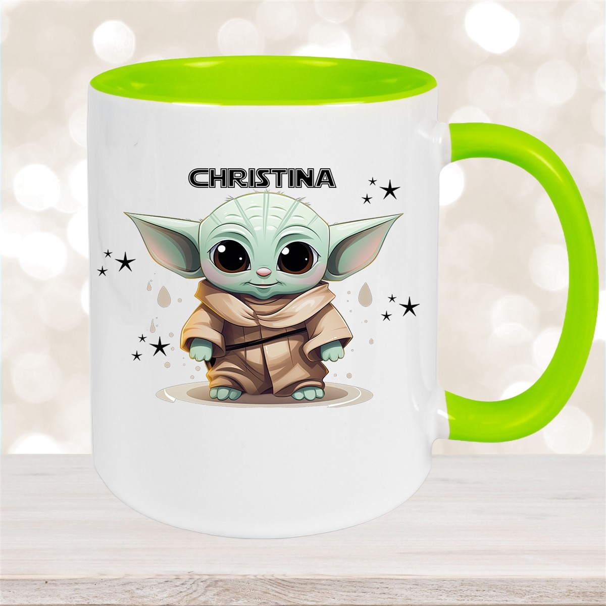 Tasse Wunschname Baby-Yoda #3 Keramik Kinderbecher personalisiert versch. Farben Grün