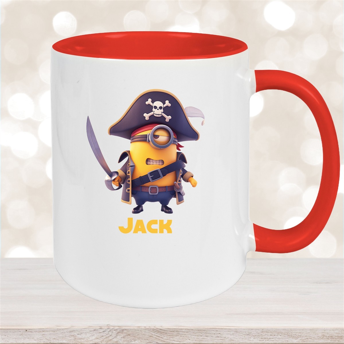 Tasse Minions Kinder Minion #1 Pirat Wunschname Keramik Kinderbecher personalisiert versch. Farben Rot