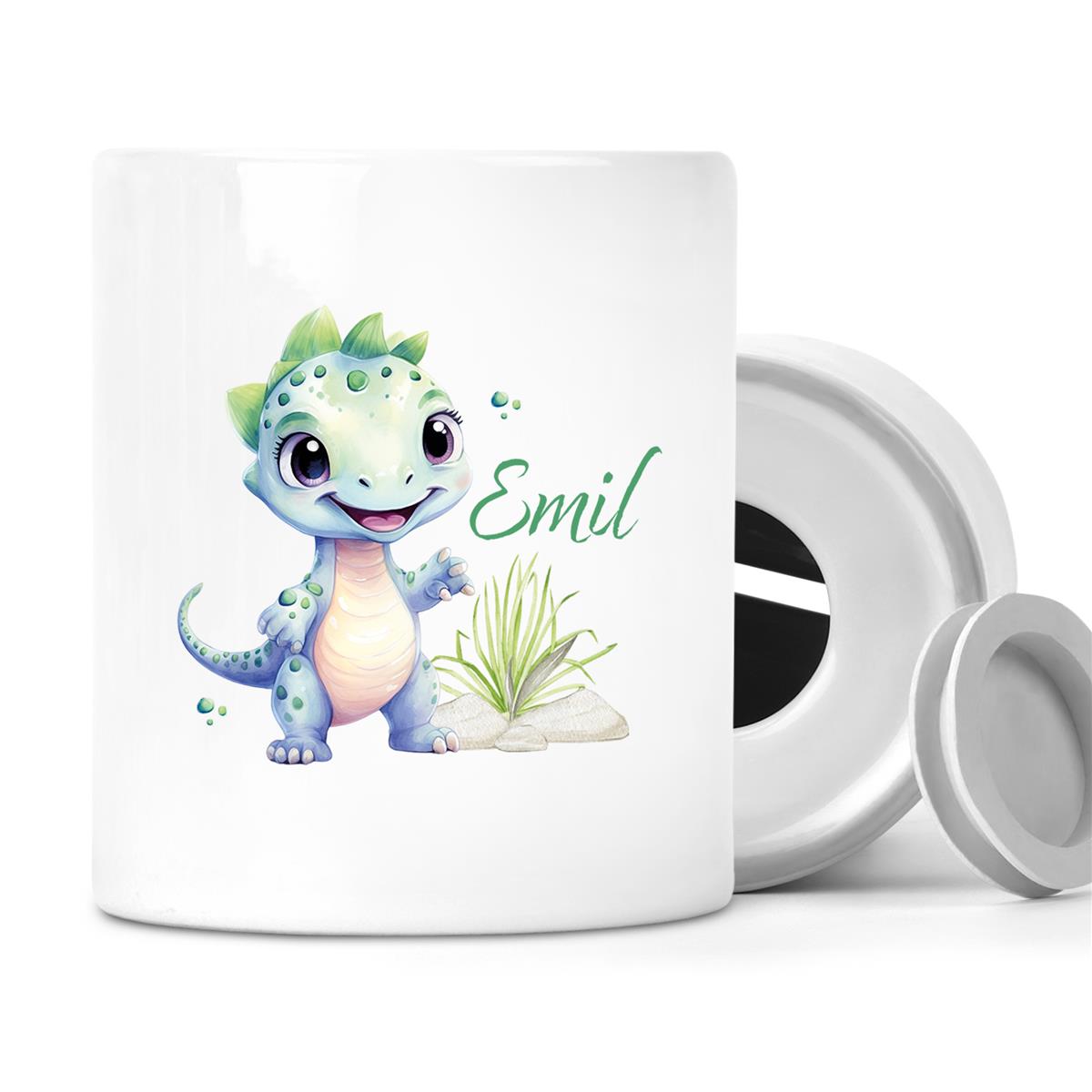 Spardose mit Wunschname Dino 14 personalisiert