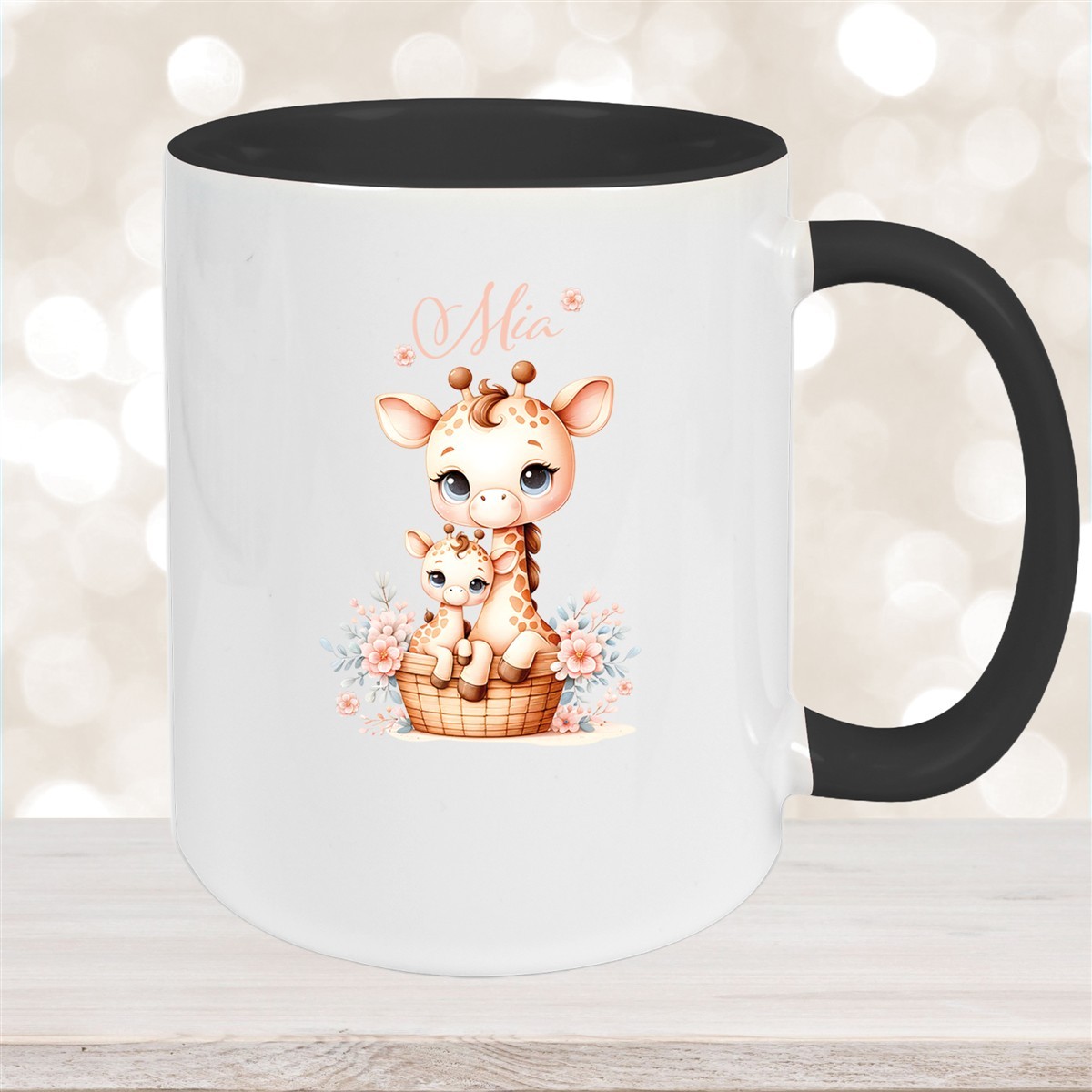 Tasse Wunschname Giraffe #2 Kinderbecher Keramik Schwarz