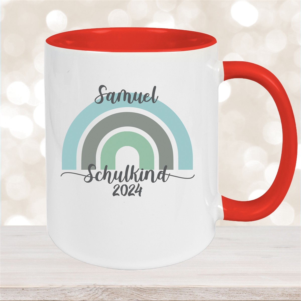 Tasse Schulkind #05 Wunschname Rainbow Keramik Kinderbecher Personalisiert Rot