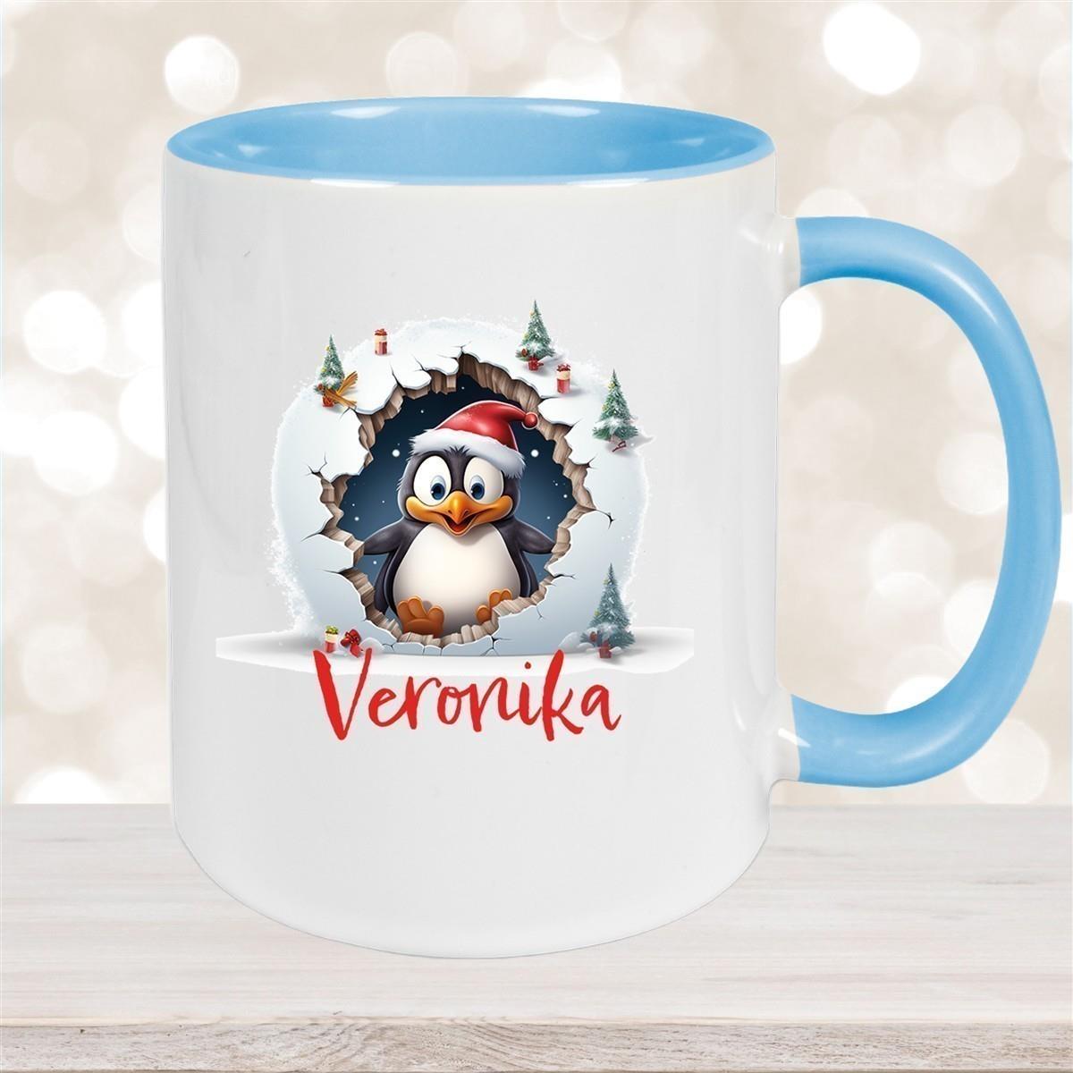 Tasse Wunschname Christmas Pinguin 2 Keramik Kinderbecher versch. Farben