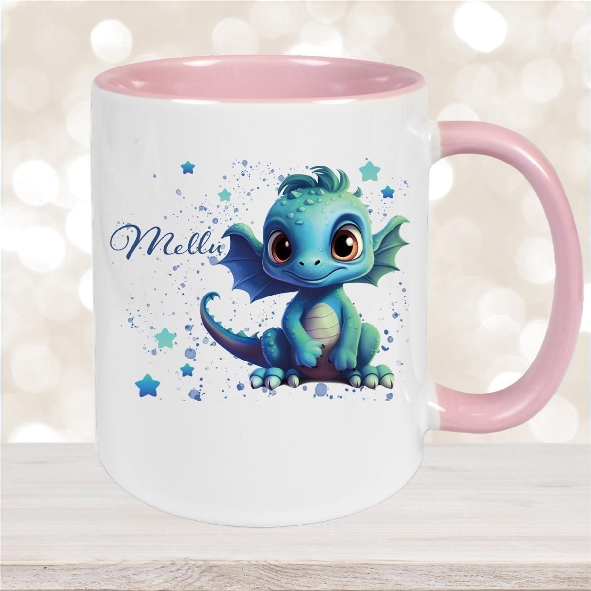 Tasse Wunschname Drache 2 Keramik Kinderbecher versch. Farben