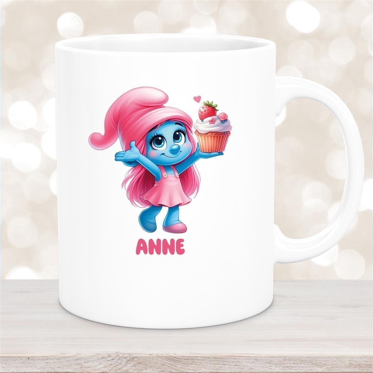 Tasse Kinder Schlumpf #2 mit Muffin Wunschname Keramik Kinderbecher personalisiert versch. Farben