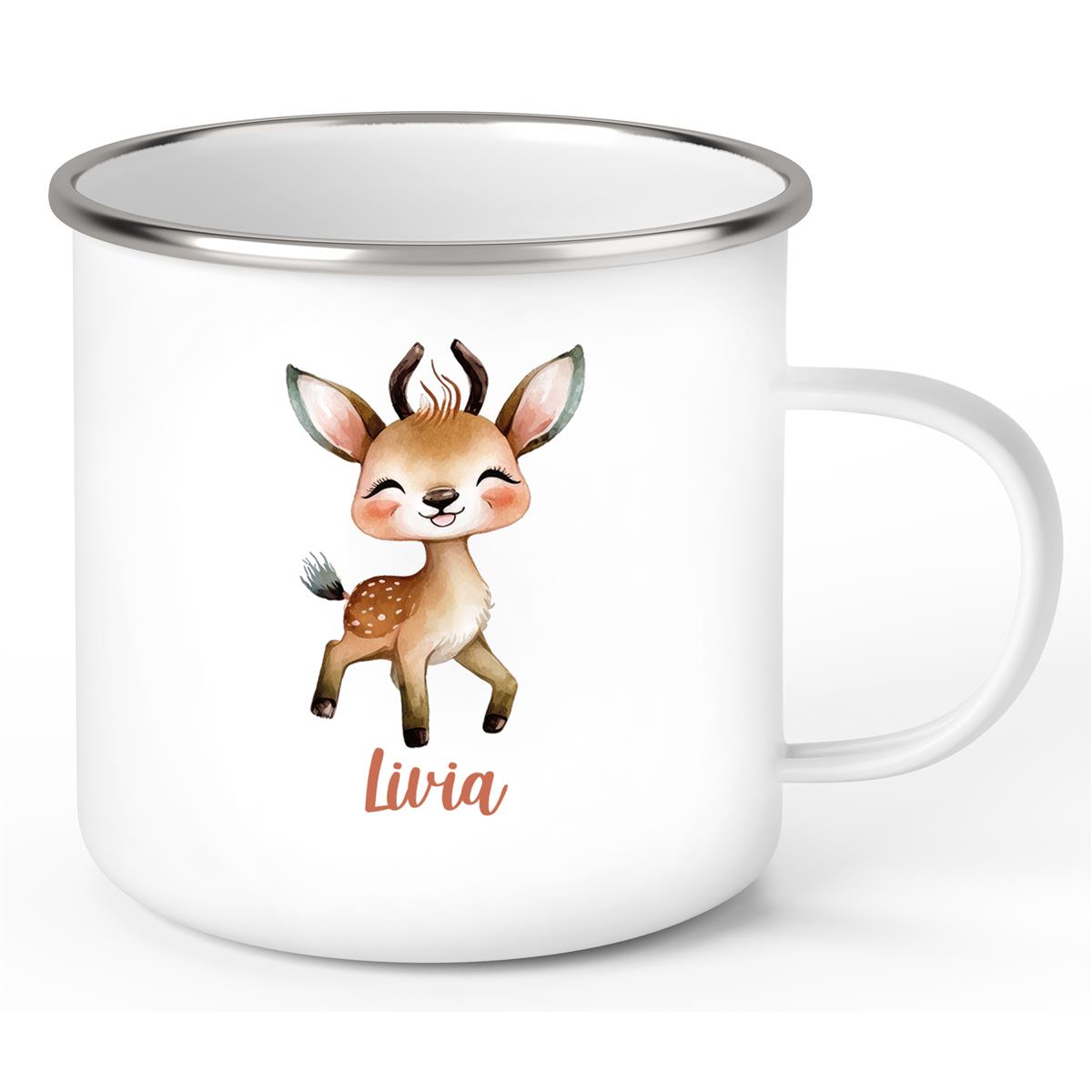 Tasse Wunschname Reh 1 Emaille Kinderbecher