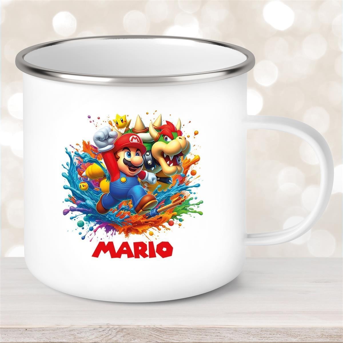 Tasse Wunschname Super-Mario #5 Emaille Kinderbecher personalisiert