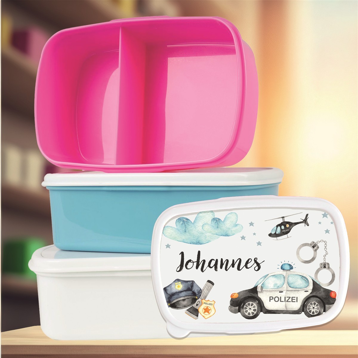Brotdose mit Namen Polizei #01 – Personalisierte Lunchbox für Schule & Kindergarten versch. Farben Brotdose mit Namen Polizei #01 – Personalisierte Lunchbox für Schule & Kindergarten Weiß