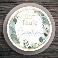 Tortenaufleger Taufe Eukalyptus #1 Name & Datum (20cm)