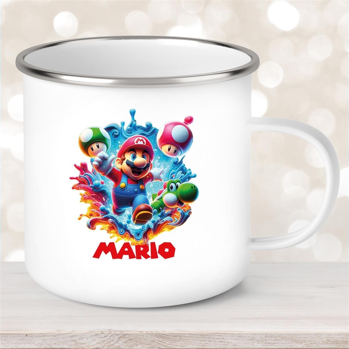 Tasse Wunschname Super-Mario #8 Emaille Kinderbecher personalisiert