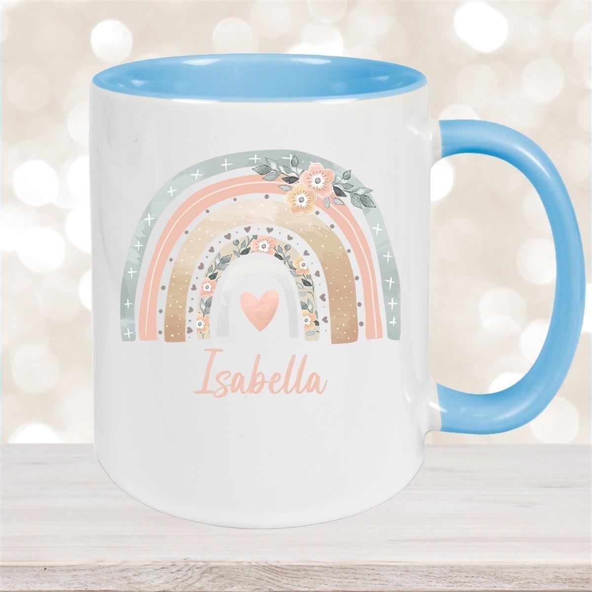 Tasse Wunschname Regenbogen 7 Keramik Kinderbecher versch. Farben