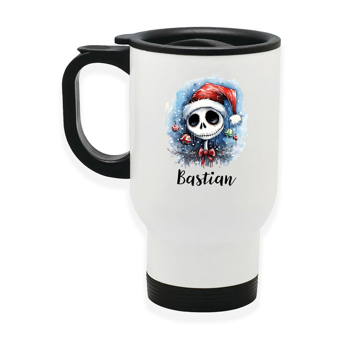 Edelstahl-Thermobecher mit Deckel Weihnachten Nightmare before Christmas #2 personalisiert weiß