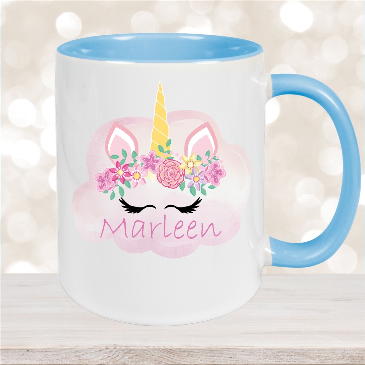 Tasse Einhorn #5 Wunschname Keramik Kinderbecher personalisiert Hellblau