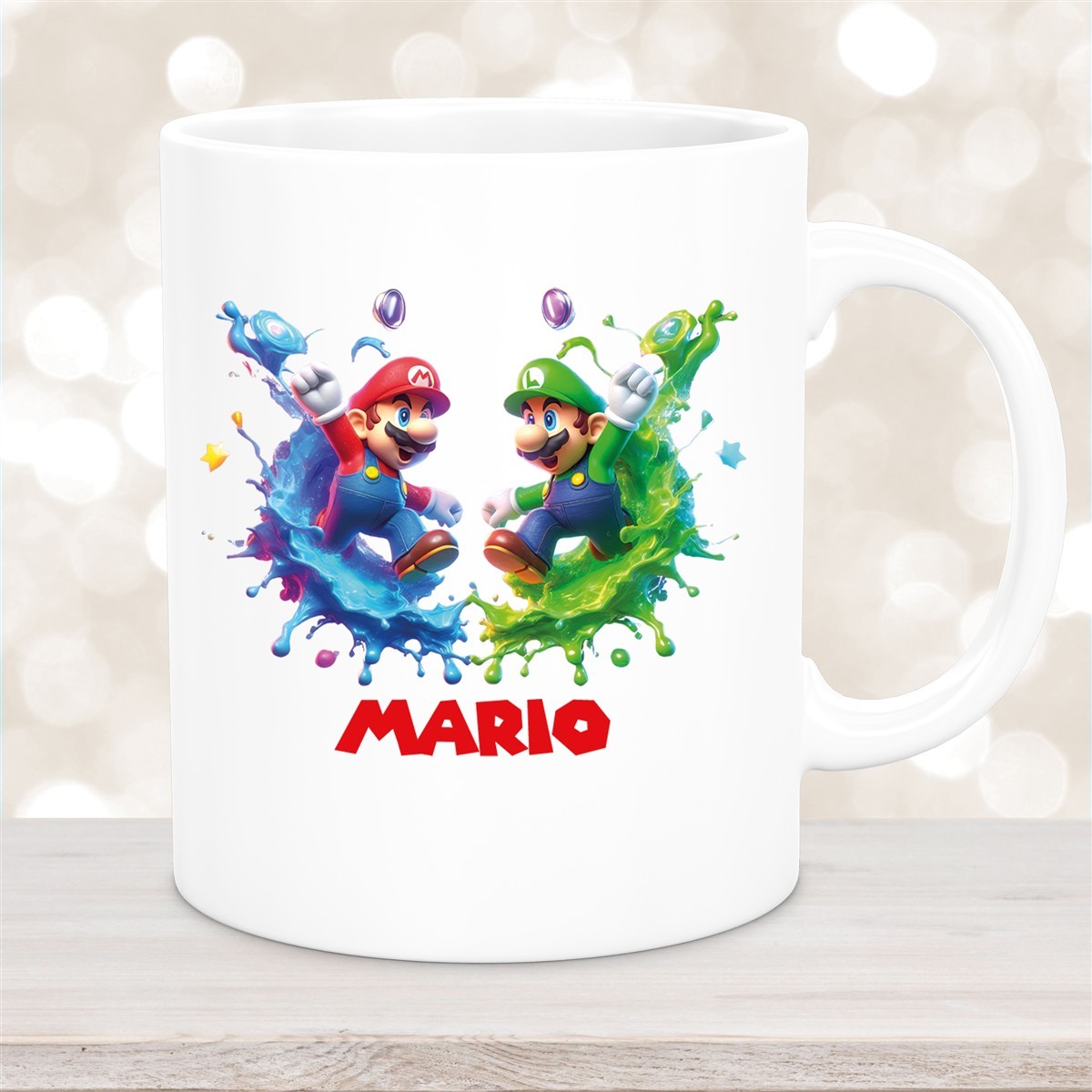 Tasse Wunschname Super-Mario #7 Keramik Kinderbecher personalisiert Weiß