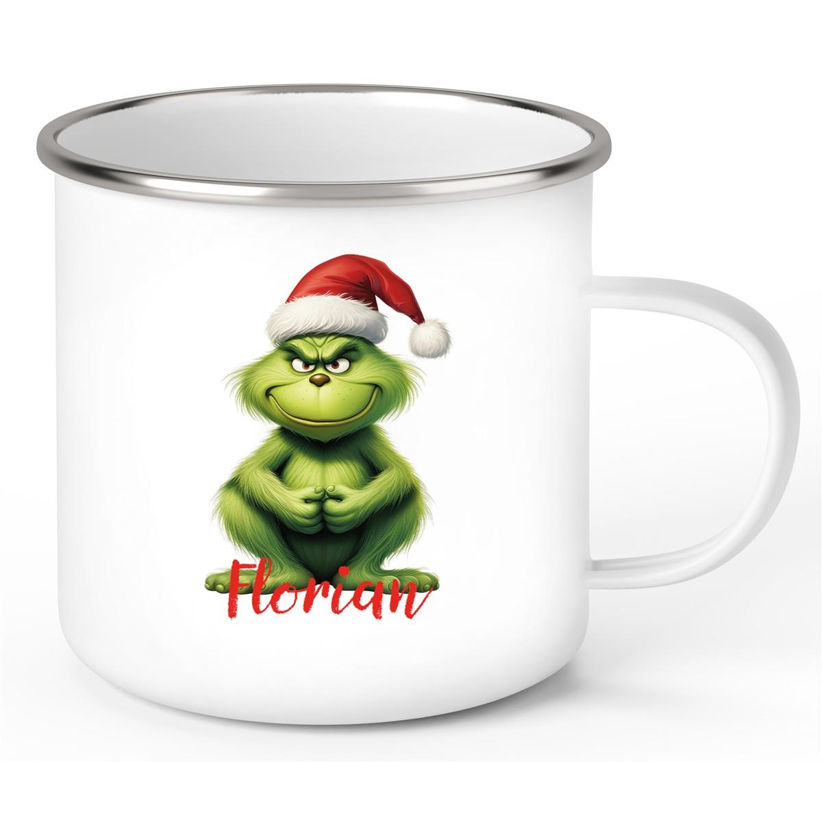 Tasse Wunschname Weihnachten Grinch 5 Emaille Kinderbecher