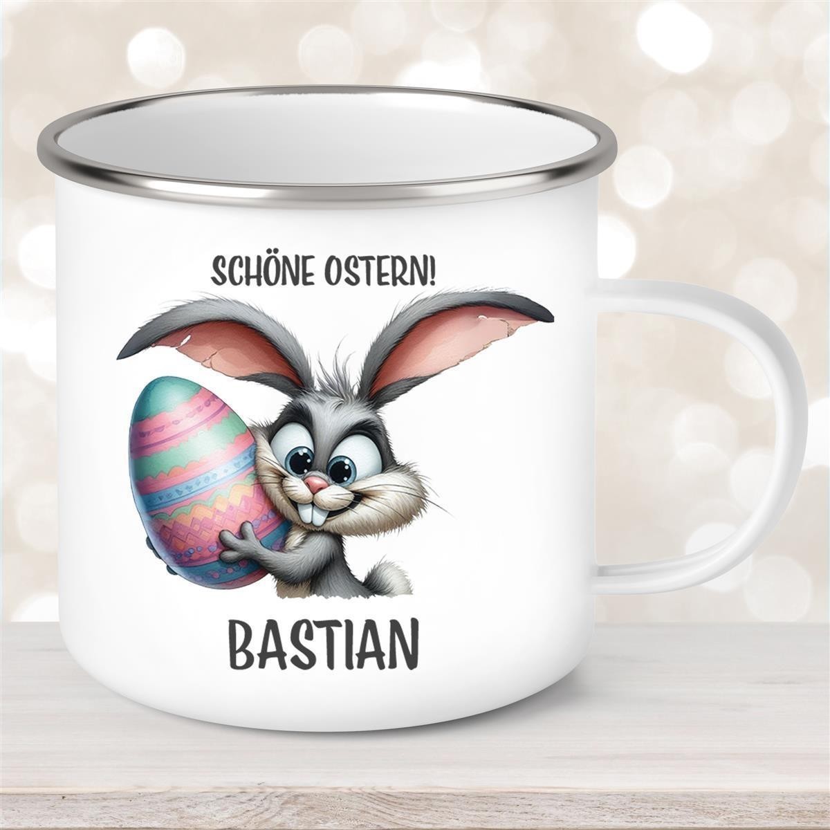 Tasse Ostern - Hase #5 Wunschnamen personalisiert Emaillie Tasse Ostern - Hase #5 Wunschnamen personalisiert Emaillie