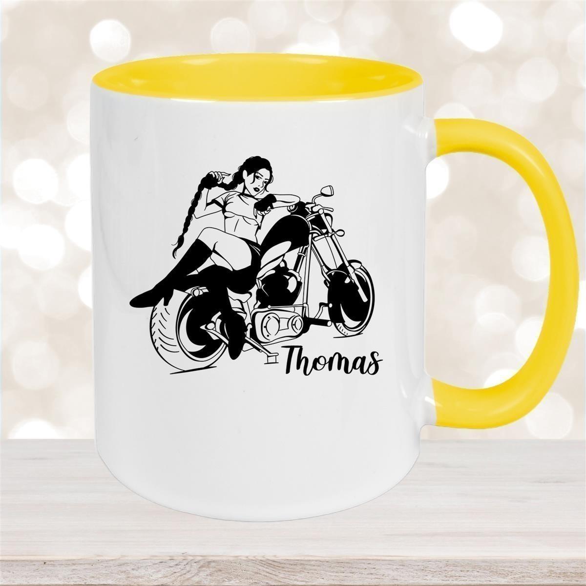 Tasse Bike 01, Biker Girl, Motorrad Keramik personalisiert versch. Farben