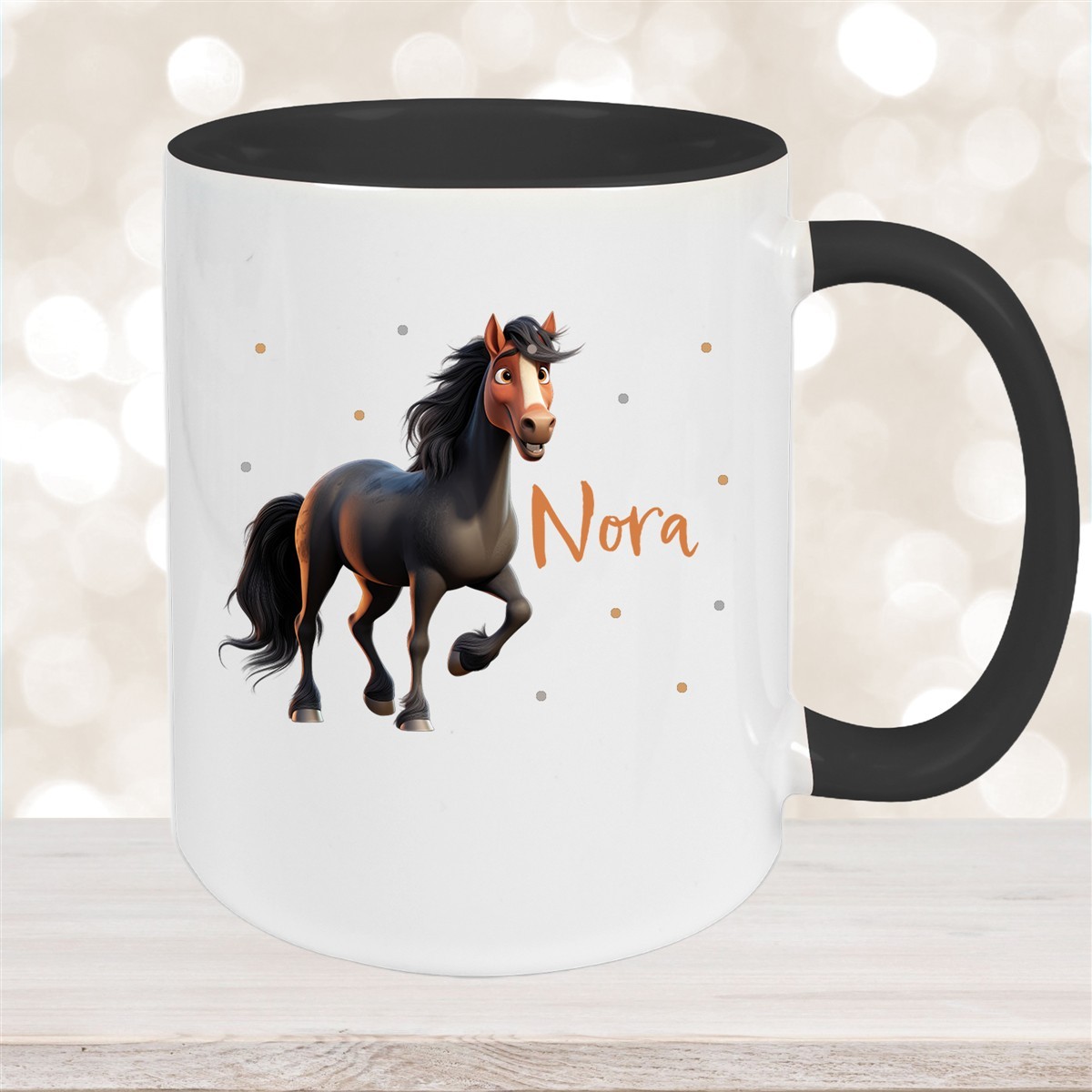 Tasse Pferd #2 Wunschname Keramik Kinderbecher personalisiert Schwarz