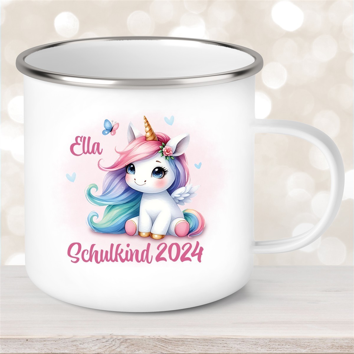 Tasse Schulkind #09 Wunschname Einhorn #2 Emaille Kinderbecher Personalisiert Tasse Schulkind #09 Wunschname Einhorn #2 Emaille Kinderbecher Personalisiert