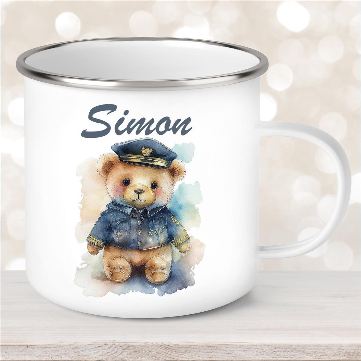 Tasse Polizei Teddy #1 Wunschname Emaille Kinderbecher personalisiert Tasse Polizei Teddy #1 Wunschname Emaille Kinderbecher personalisiert