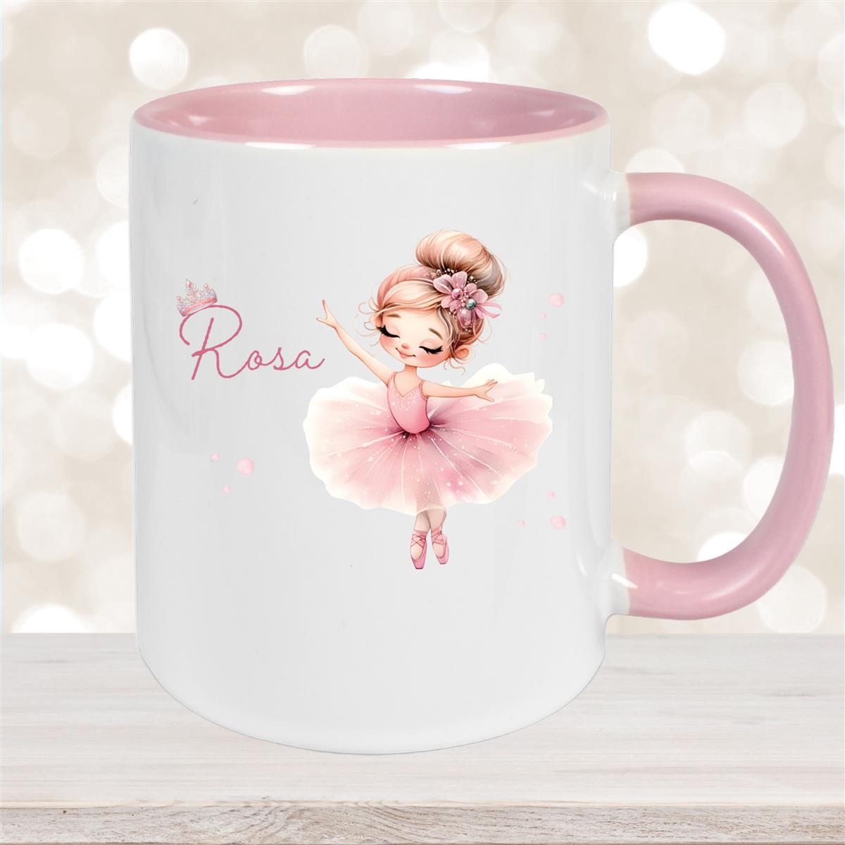 Tasse Ballerina #3 Wunschname Keramik Kinderbecher personalisiert Altrosa