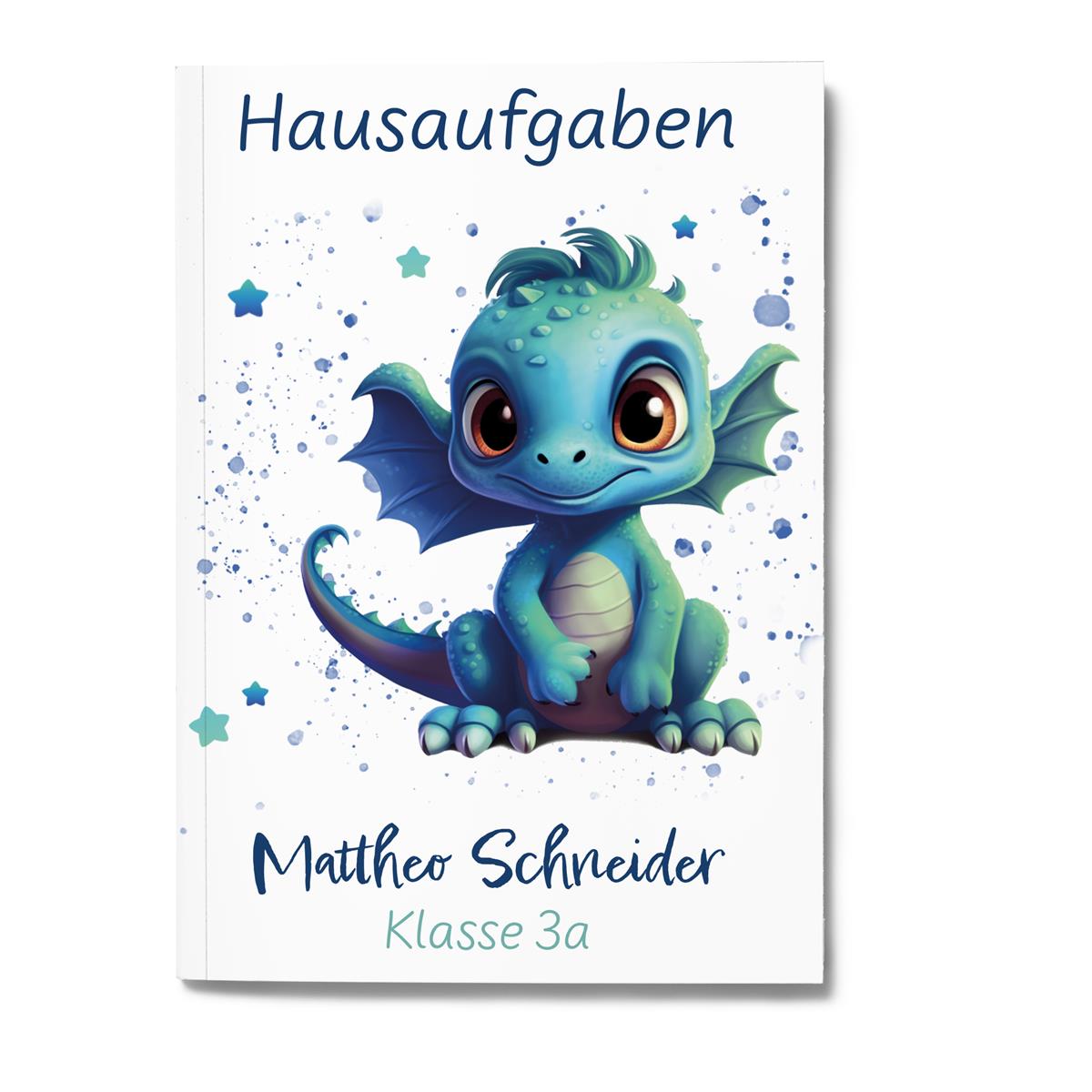 Hausaufgabenheft Drache 1  DIN A5 - 48 Blatt mit Name und Klasse