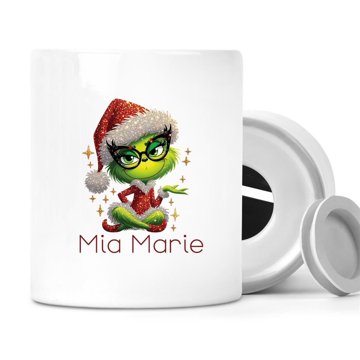 Spardose mit Wunschname Weihnachten Lady-Grinch 4 personalisiert