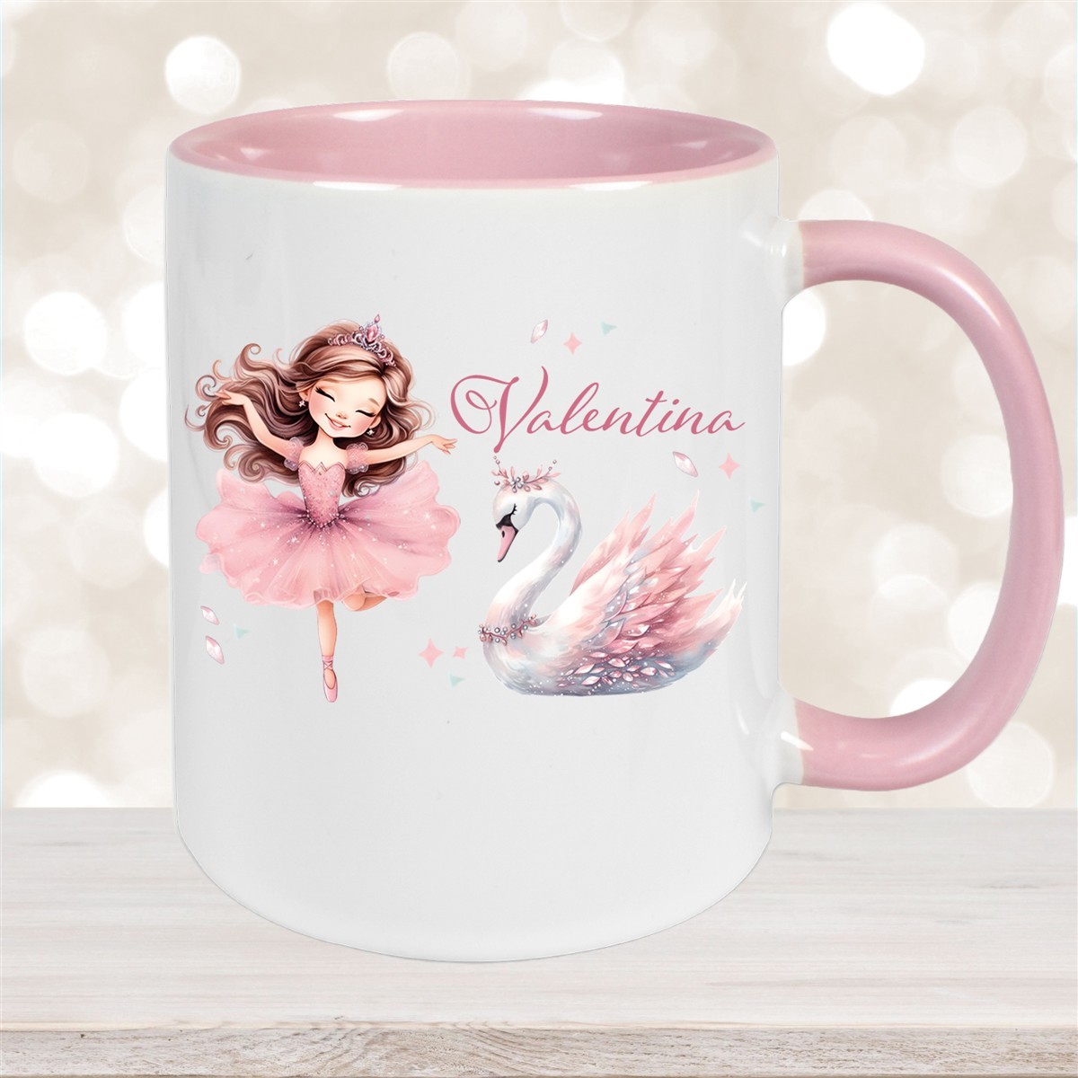 Tasse Ballerina #2 Wunschname Keramik Kinderbecher personalisiert Altrosa