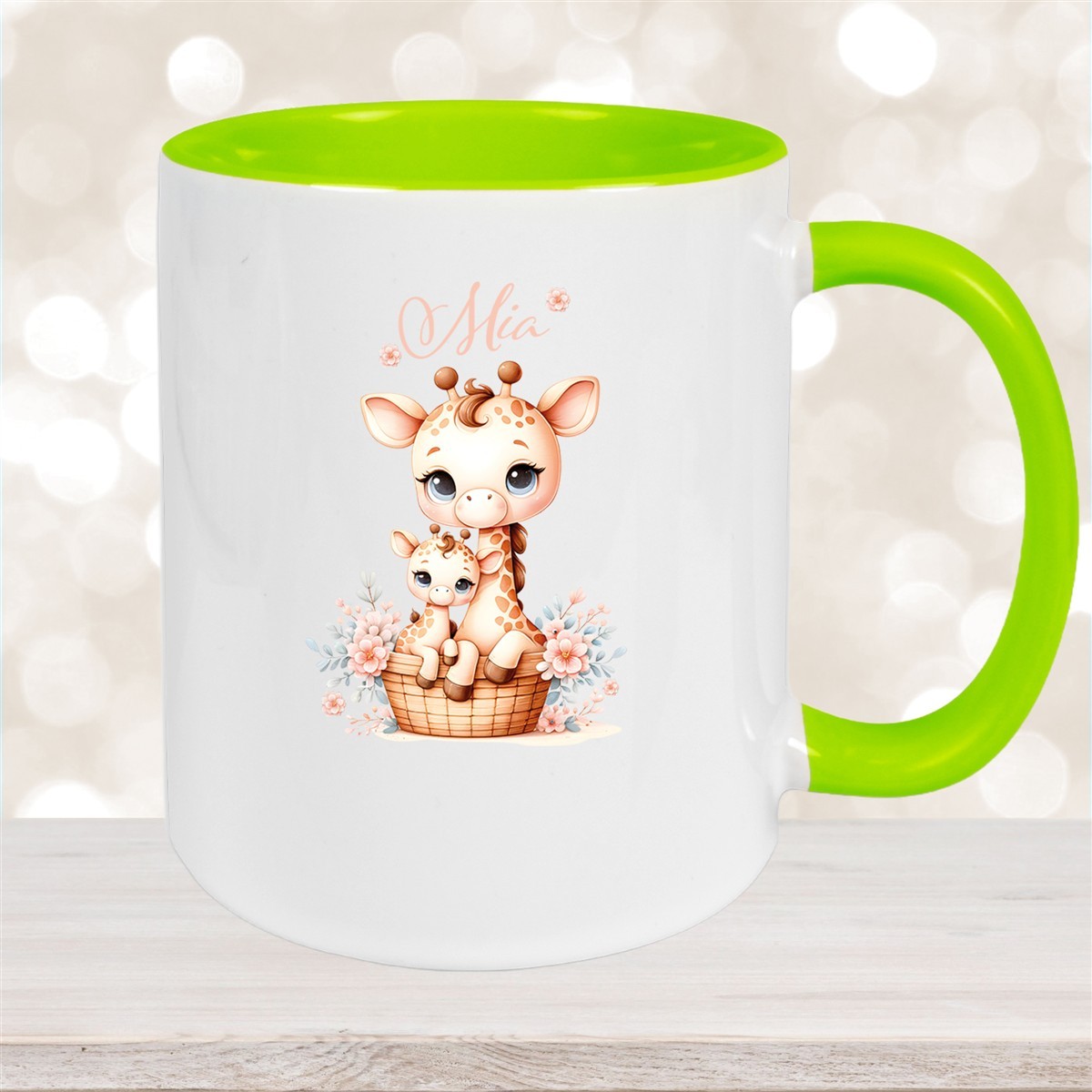 Tasse Wunschname Giraffe #2 Kinderbecher Keramik Grün