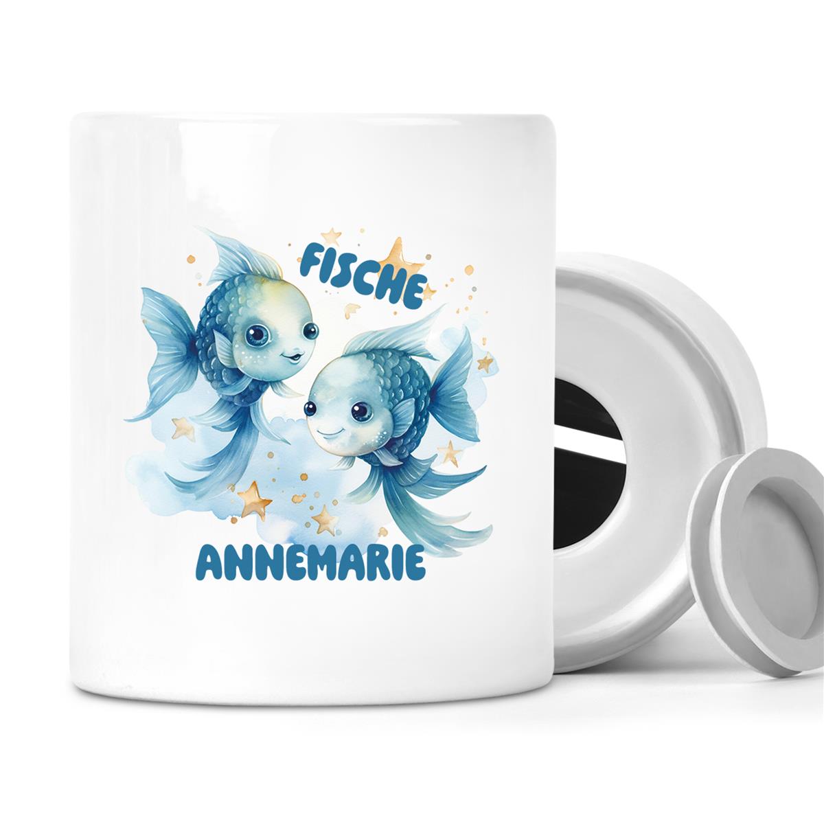 Spardose mit Wunschname Sternzeichen Fische 1 personalisiert